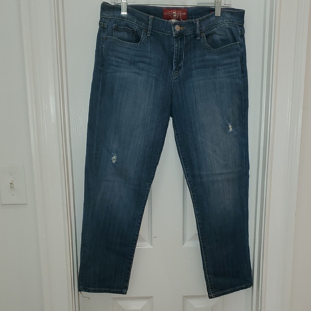 Lucky Brand Blue Straight Leg Jeans with Distressed Details